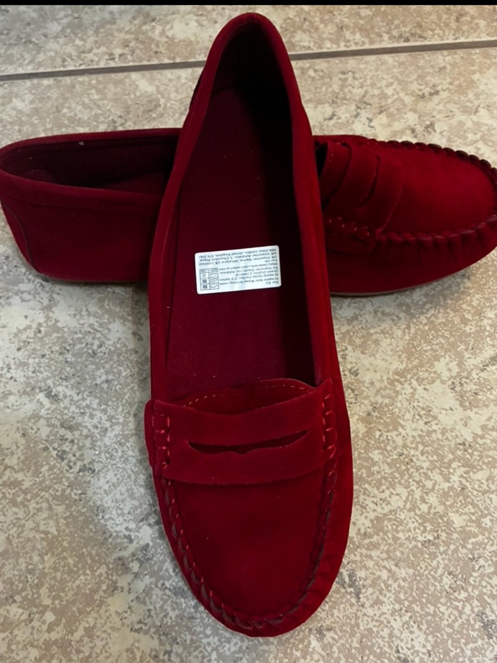 New! Women Red Suede Loafers, Slip-On, Flat Shoes. Size: 9
